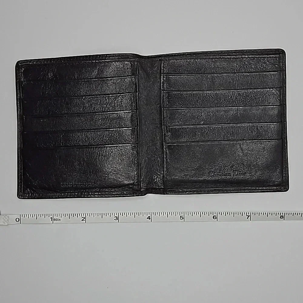 Christian Dior Brown Leather Bifold Wallet Vintage Made in Hong Kong w/ dust bag